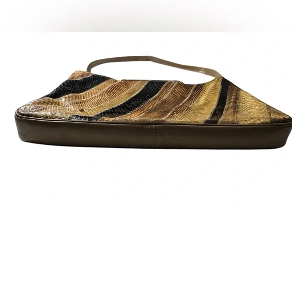 Vintage Snakeskin Shoulder Bag Striped Leather Handbag Funky Purse - Picture 3 of 16